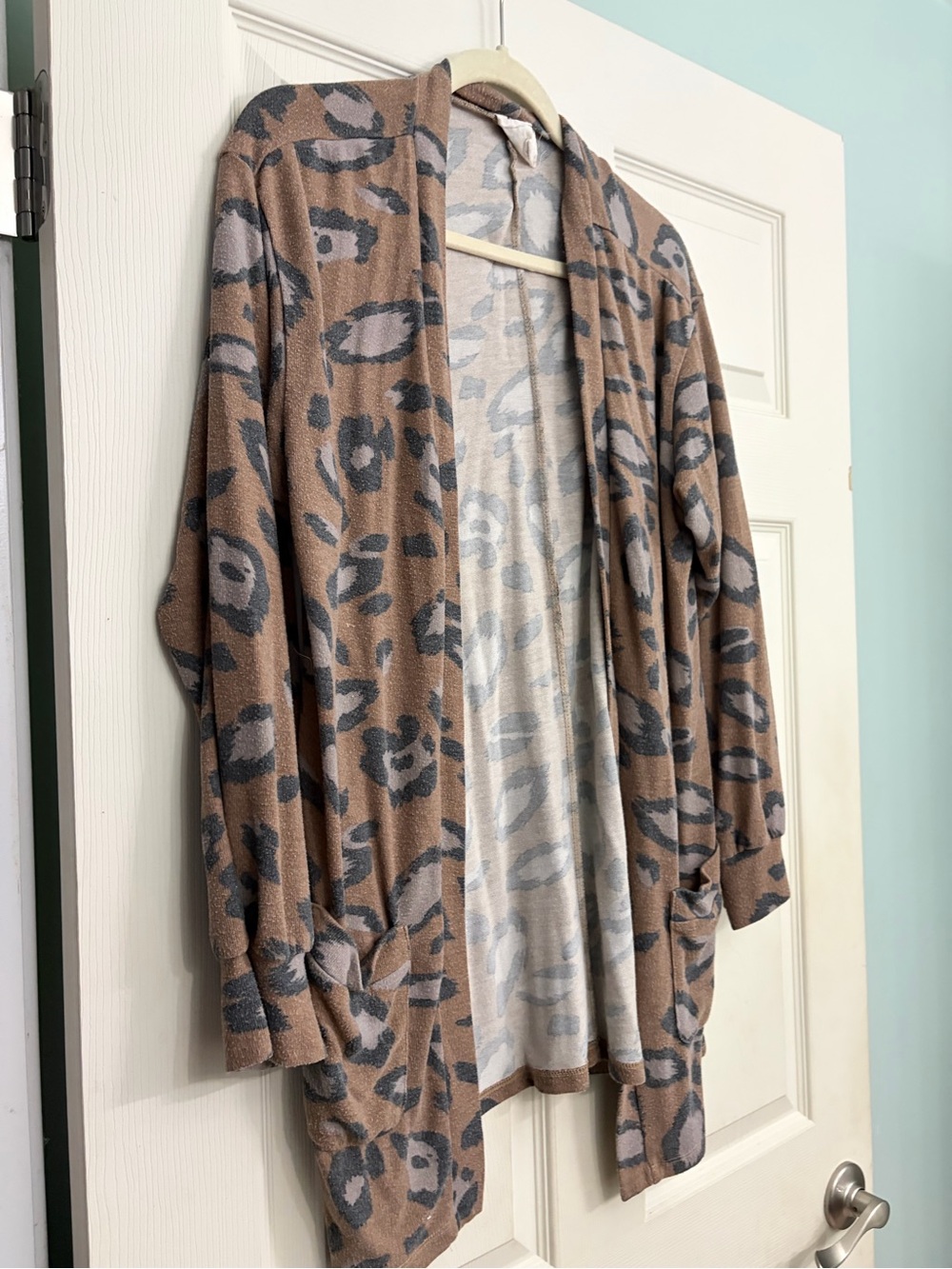 Women's Open Front Leopard Cardigan Sweater - Brown/Gray